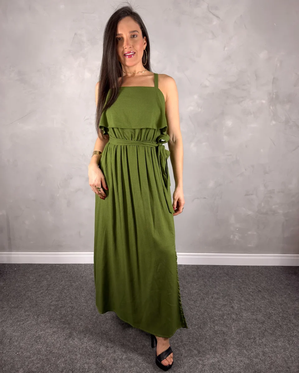 Vestido Longo de Alça Regulável com Faixa na Cintura - Image 6