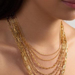 Colar Correntaria Elos Quadrados Banhado a Ouro