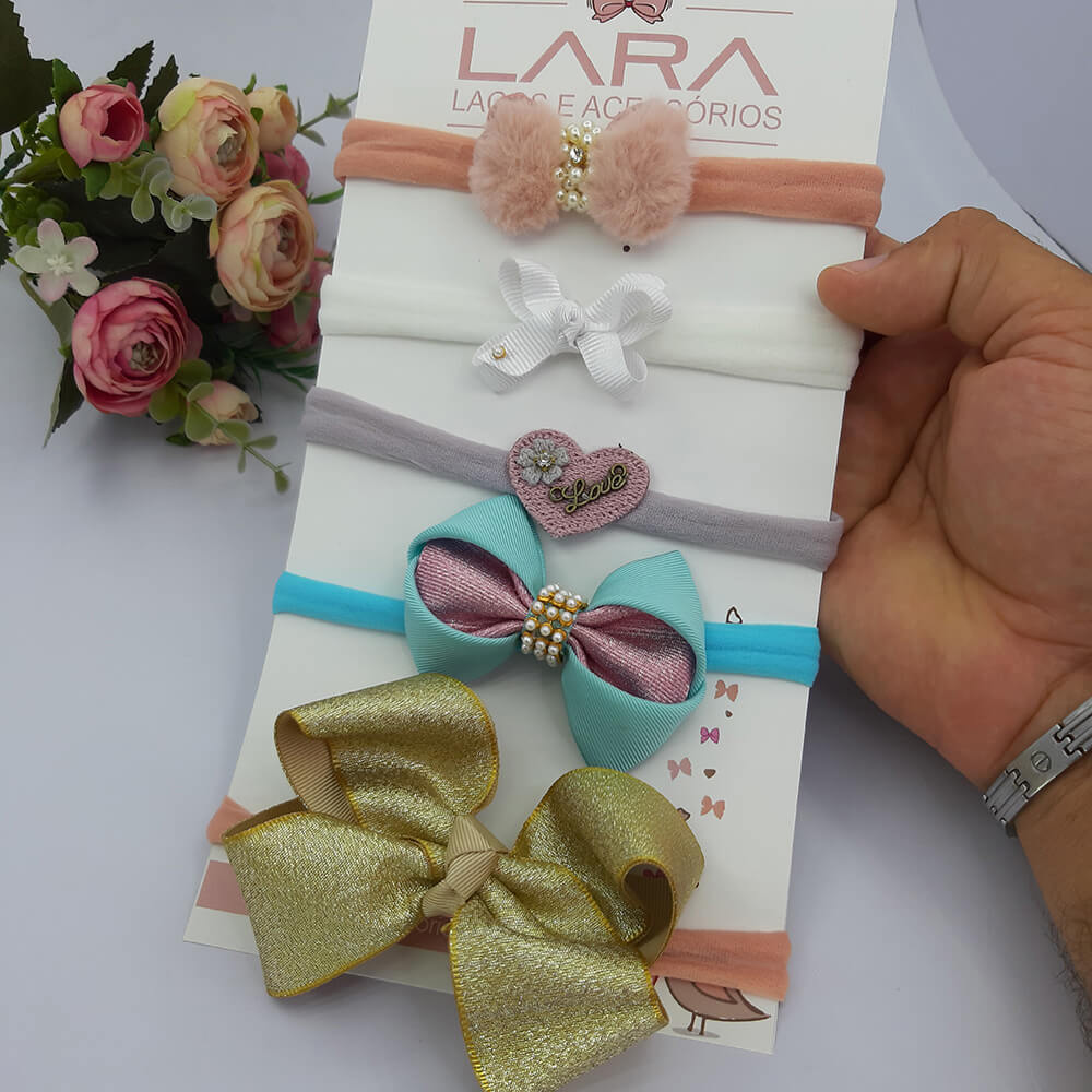Faixa para Bebê Laços de Cabelo Bebê Lindo C/05 Unid