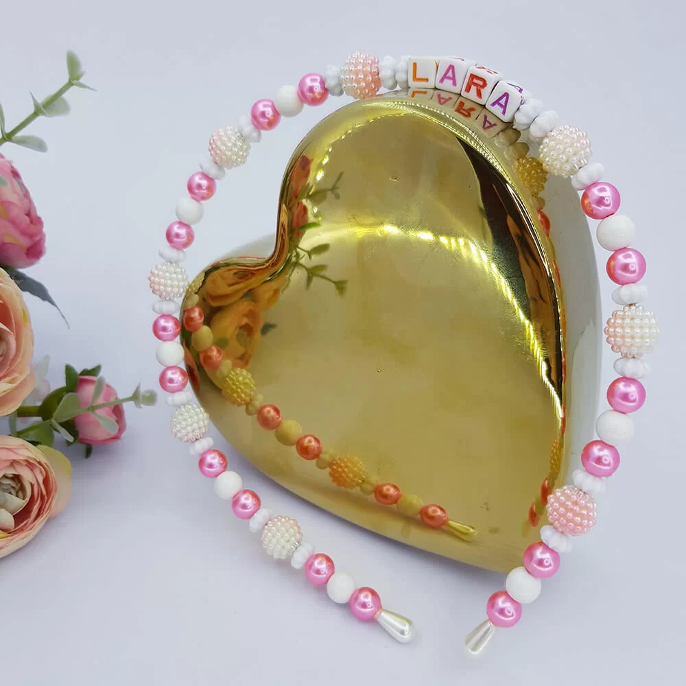 Tiara Infantil Pérolas Personalizada Nome