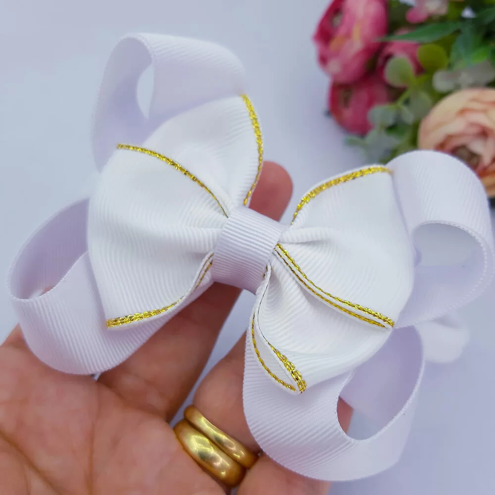 Faixa Batizado Bebê Laço Duplo Detalhe Dourado - Image 3