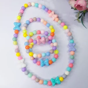 Conjunto Pulseira e Colar Infantil de Pérolas Lacinho