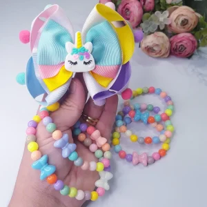 Kit Pulseira e Laço Unicórnio