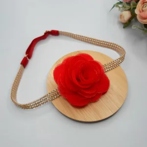 Faixa Flor Vermelha com Faixa em Strass com regulador