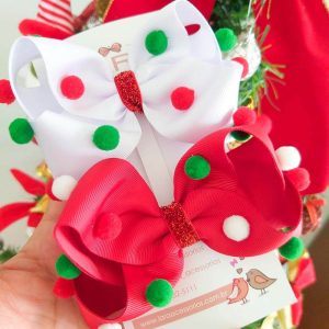 Laço Infantil com Pompom cores Natalinas