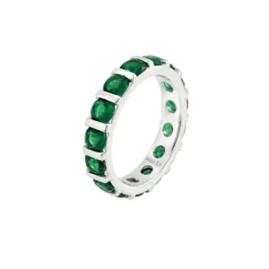 Anel Aliança Grossa Zircônia, Folheado a Ouro 18k, Prata 925 e Diamante - Verde Esmeralda