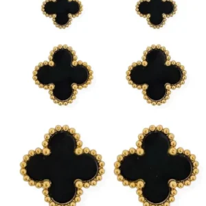 Trio de Brinco Aço Inoxidável Inspiração Vg. Resinada Preto Ouro