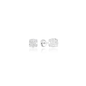 Brinco Pedra Cristal Quadrada Baby Press - Prata 925