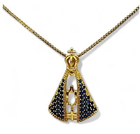 Colar Nossa Senhora Aparecida Manto Azul Banhado a Ouro 18k - Image 4