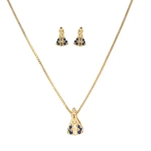 Conjunto Nossa Senhora Ap. Mini Folh. Ouro Manto Azul