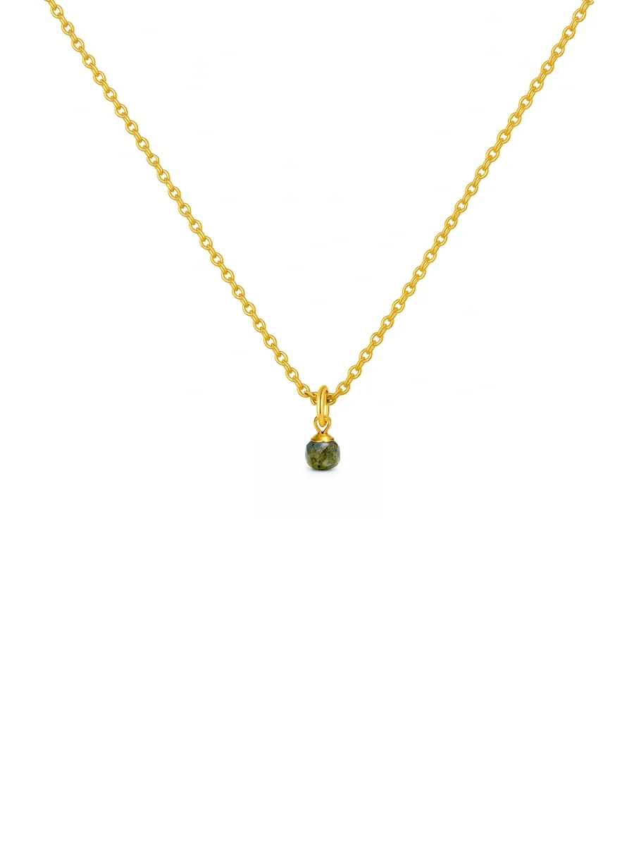 Colar Mini Pedra Diopside Natural - Dourado