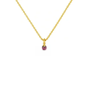 Colar Mini Pedra Turmalina Rosa Natural - Dourado