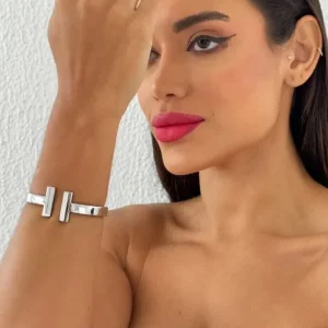 Bracelete Folheado a Ouro 18k e Prata Liso Design "T"