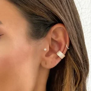 Piercing Fake Folheado a Ouro 18k e Prata Tubo Cravejado