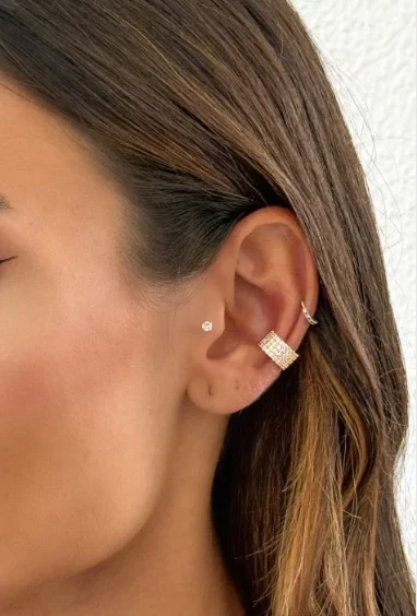 Piercing Fake Folheado a Ouro 18k e Prata Tubo Cravejado - Image 2
