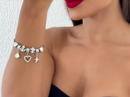 Pulseira Life Folheada a Prata Com Berloques Verão, Concha e estrelas do Mar - Image 2