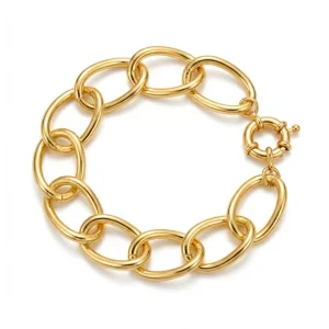 Pulseira Elos Grandes Fecho Boia 15mm Folh. A Ouro