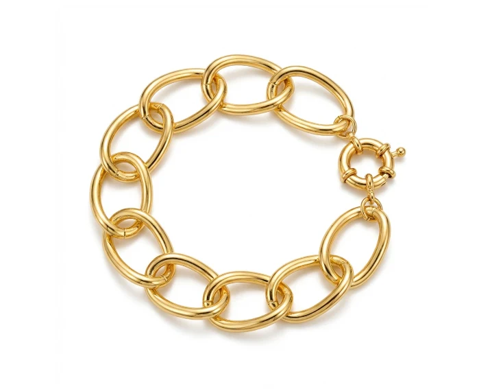 Pulseira Elos Grandes Fecho Boia 15mm Folh. A Ouro - Image 2