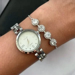 Pulseira círculos de zircônias gravatinha banhado a prata