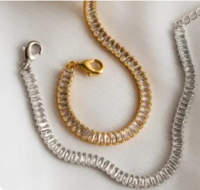 PULSEIRA RIVIERA BAGUETE BANHADO A OURO E RÓDIO