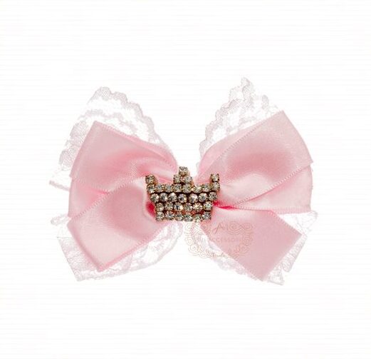Presilha de Cabelo Infantil Bico de Pato Laço Cetim Renda Coroa em Strass Drilú - Image 2
