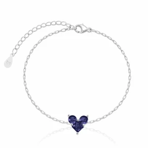 Pulseira de Coração Cravejado Azul - Prata 925