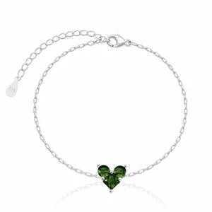 Pulseira de Coração Cravejado Verde - Prata 925