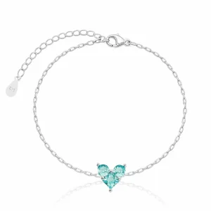 Pulseira de Coração Cravejado Turmalina - Prata 925