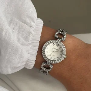 Relógio feminino corrente com cristais prata com pulseira