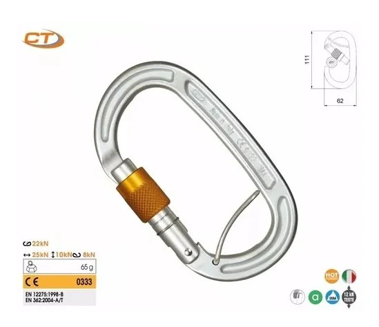 MOSQUETÃO OVAL ALUMÍNIO 25 KN TRAVA ROSCA STRING, EN,CE, UIAA - CT3094 - Image 3