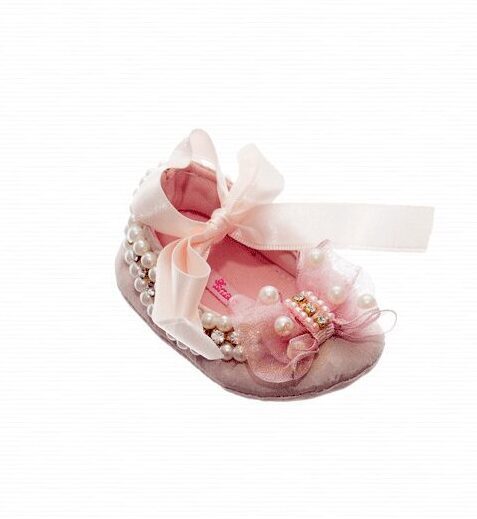 Sapatinho de Bebê Luxo Rosa Laço Pérolas RN Roana - Image 5