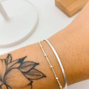Pulseira Dupla Fita + Rabo Rato com Bolinhas Banhado a Prata 925