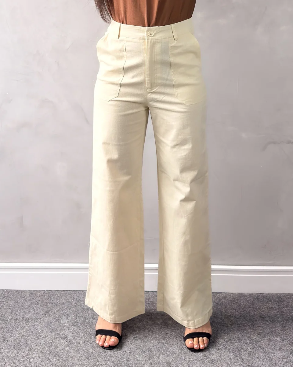 Calça Wide Leg de Linho com Bolsos Frontais - Image 3