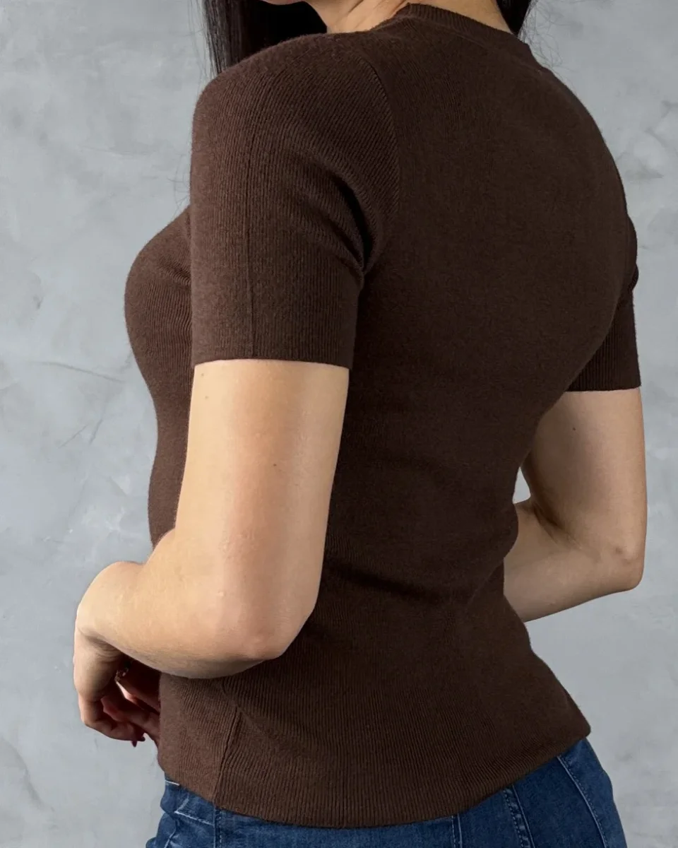 Blusa Manga Curta Gola Redonda Tricot Mousse - Image 3