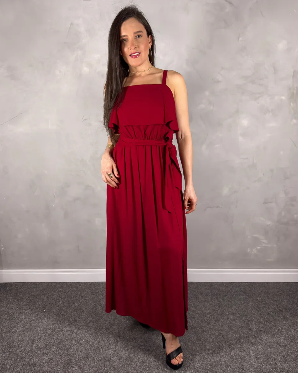 Vestido Longo de Alça Regulável com Faixa na Cintura - Image 4