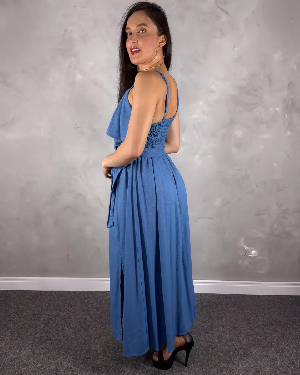 Vestido Longo de Alça Regulável com Faixa na Cintura - Image 3