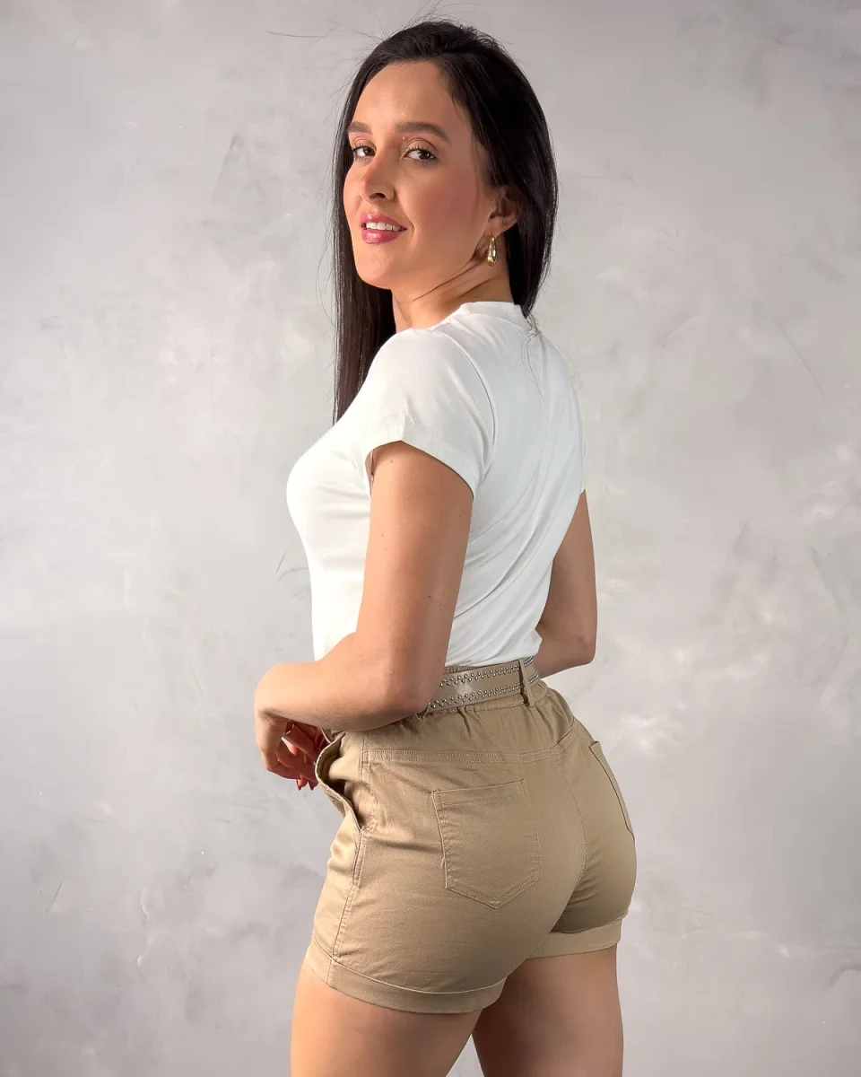 Short Barra Dobrada com Cinto Sarja com Elastano - Image 3