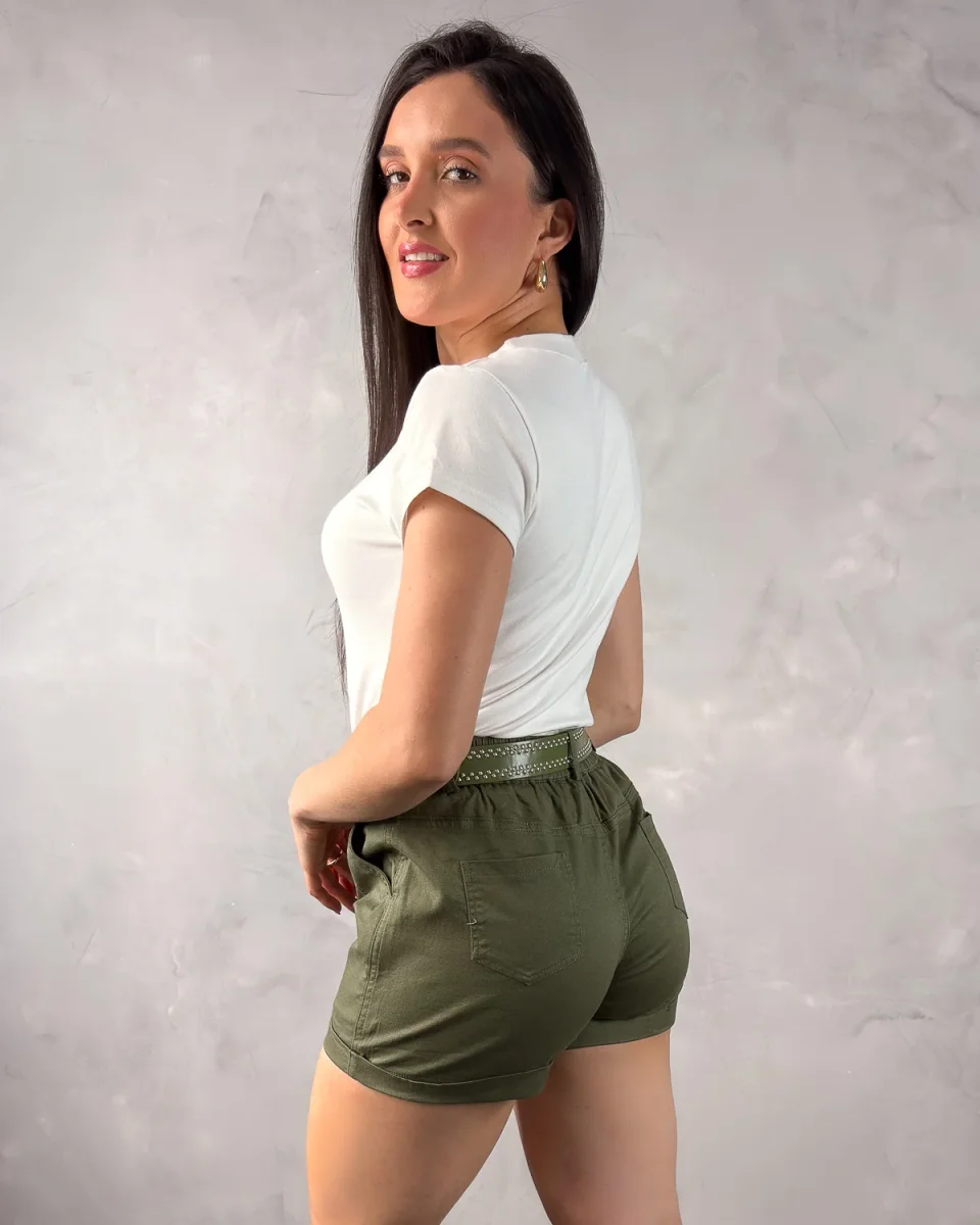 Short Barra Dobrada com Cinto Sarja com Elastano - Image 9