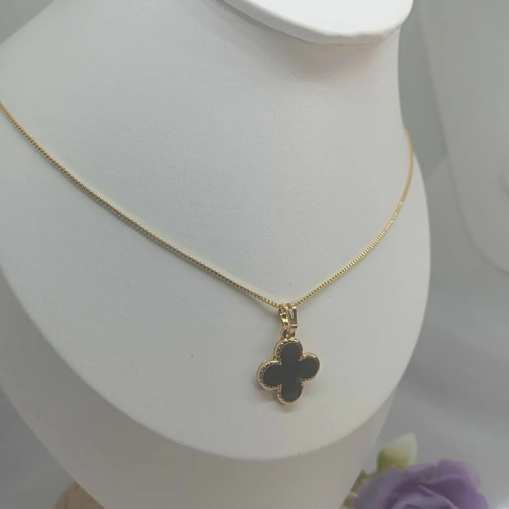 Corrente Trevo Preto Inspiração VG Semi Jóia Ouro 18k 45cm - Image 3