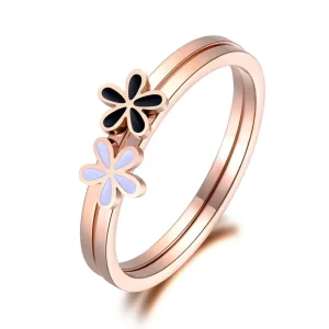 Dois Anéis Flores da Primavera em Aço - REF1189