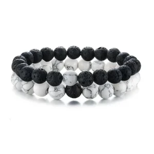 2 Pulseiras para Namorados ou Casais com Pedras Vulcânicas - REF1074