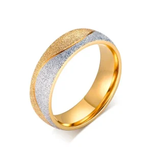 Aliança Aspecto Rugoso com Banda Prateada Cruzada 6mm em Aço - REF00096
