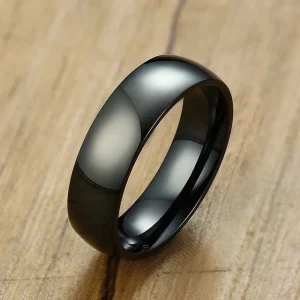 Aliança Tradicional Preta Larga (6mm) em Aço para Casamento, Namoro ou Compromisso - REF101844