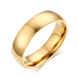 Aliança Dourada Tradicional Larga (6mm) em Aço para Casamento, Namoro ou Compromisso - REF1844