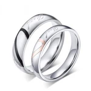 Aliança Coração Unido Real Love -  4mm e 5mm em Aço - Alianças de Namoro ou Compromisso (para Namorados) - REF00076