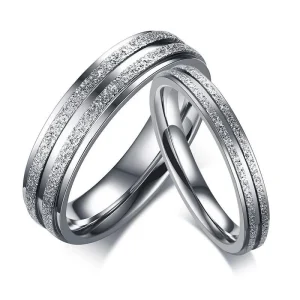 Aliança com Filetes Rugosos 3mm e 5mm em Aço para Casamento, Namoro ou Compromisso - REF1819