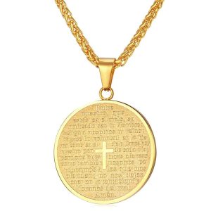 Colar Medalha com Pai Nosso - Cruz Cristã - em Aço - REF1130