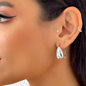 Brinco Folheado a Ouro 18k e Prata Argola Gota Lisa e Vazada